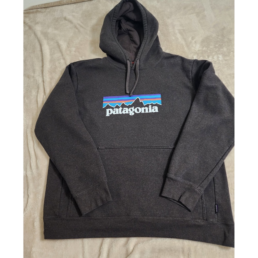 Patagonia Uprisal P-6 Logo Hoody Mens XL Charcoal Grey Fleece Hoodie 39622